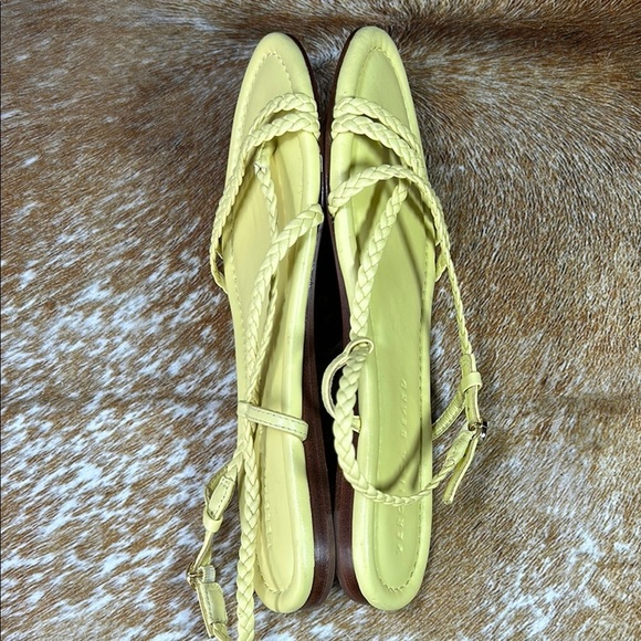 EUC Veronica Beard US 5.5M Women Yellow Braided Strap Sandal Flat Leather Summer - Picture 8 of 11